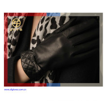 Women's Fashion Tight Sheepskin Leather Warm Hand Winter Gloves with Cute Bow